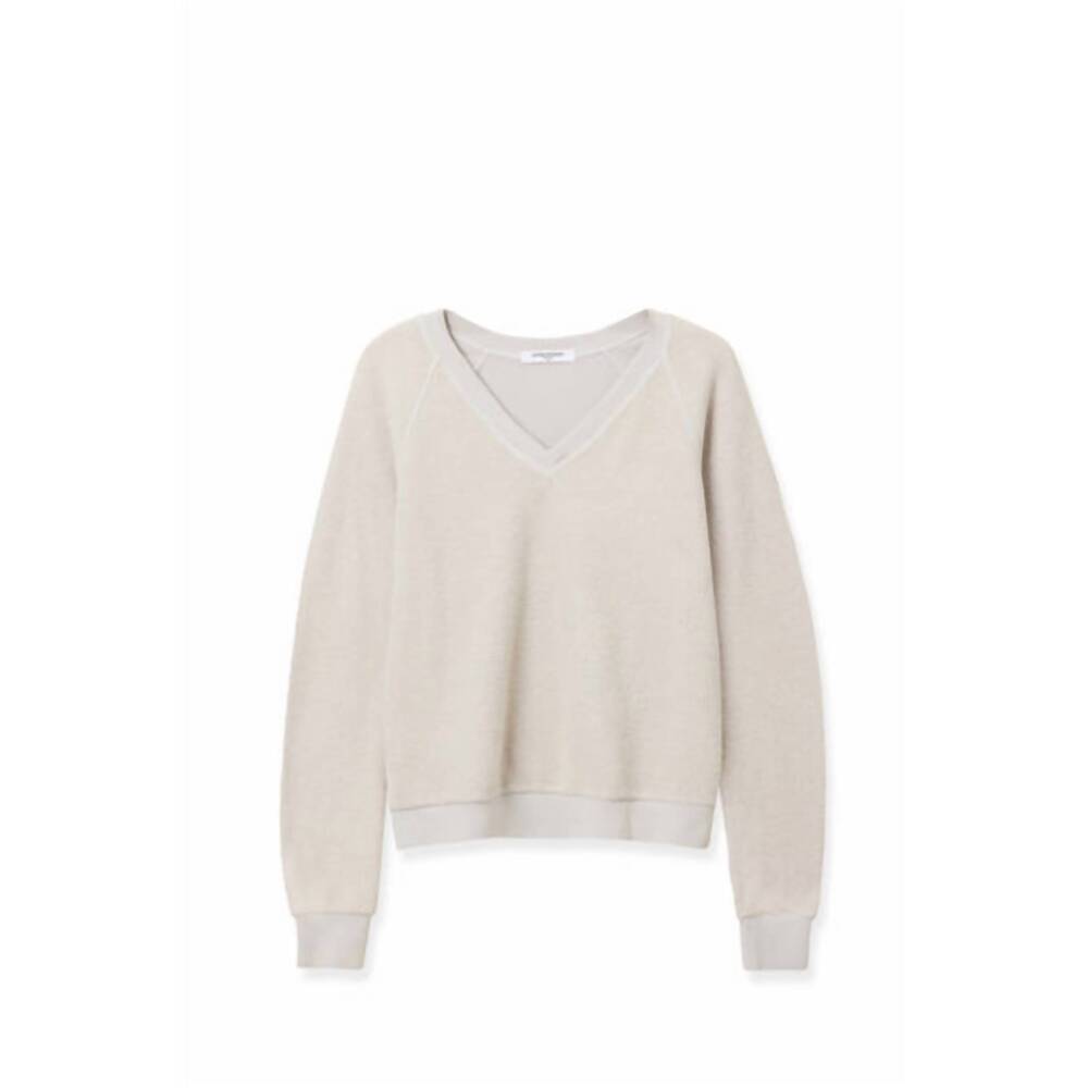 NEW PERFECTWHITETEE zuri reverse fleece v neck sweatshirt in silver - Picture 5 of 5